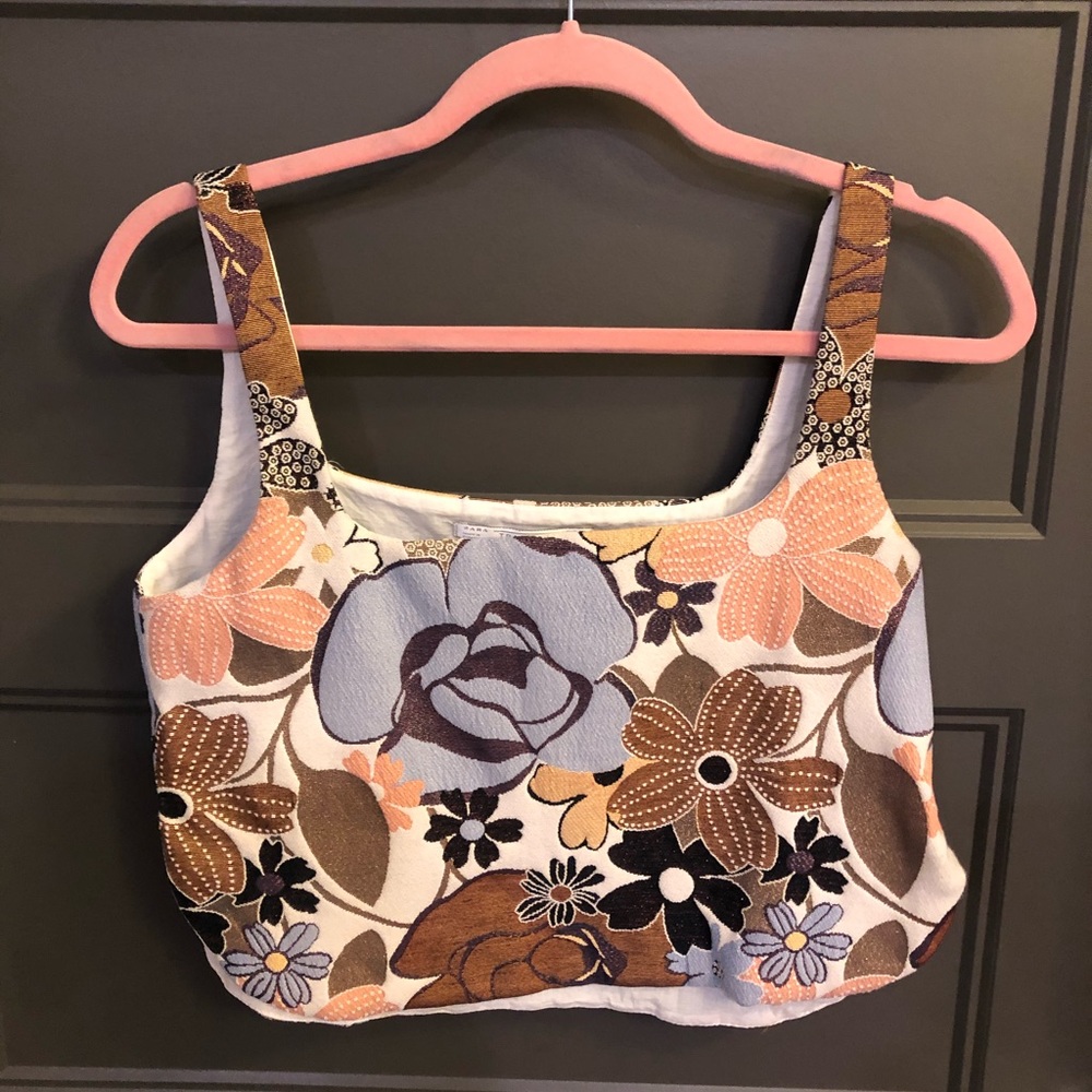Zara Floral Embroidered Cropped Tank